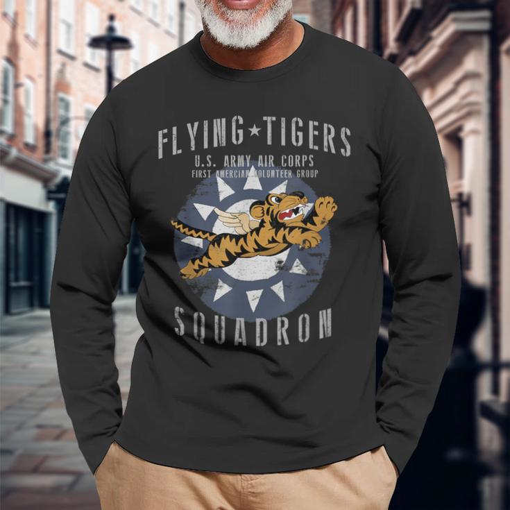 フライングタイガース飛行隊 第二次世界大戦 記章 ヴィンテージ Ww2 航空隊 長袖Tシャツ 高齢者への贈り物