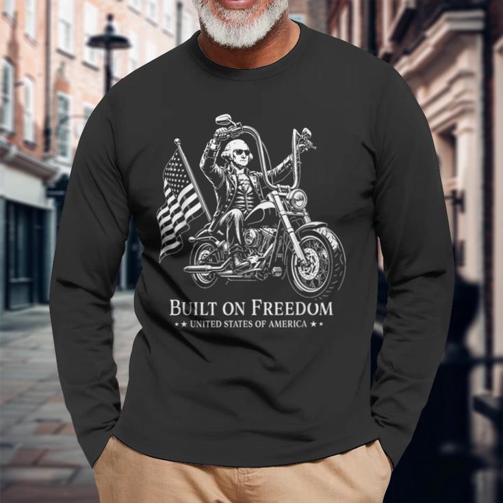 フリーダムモーターサイクルアートに基づいたジョージ・ワシントン大統領 長袖Tシャツ 高齢者への贈り物