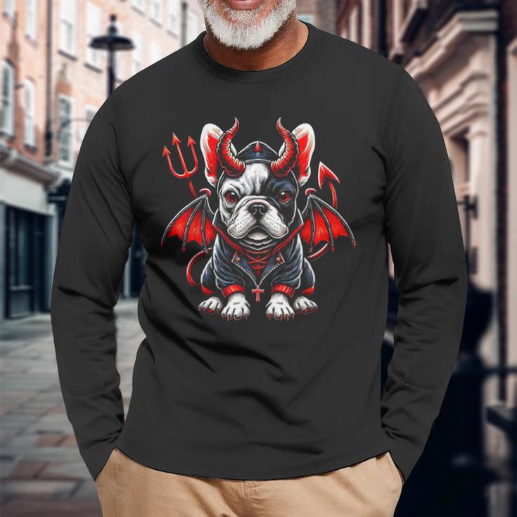 フレンチブルドッグ 悪魔 ハロウィン 鬼 コスチューム 地獄 サタン 長袖Tシャツ 高齢者への贈り物