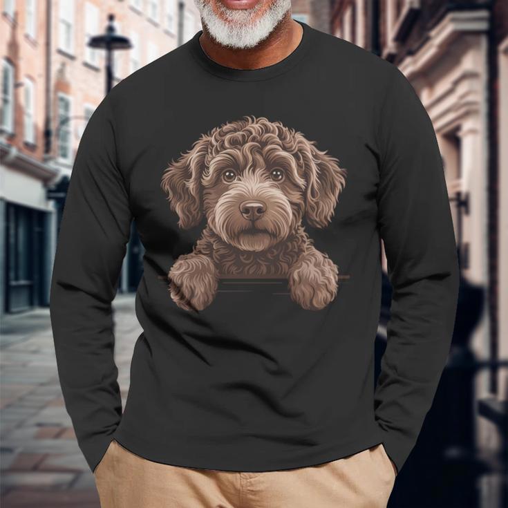 ブラウン ラブラドゥードル かわいい 覗き見 落書き 子犬 犬 長袖tシャツ 長袖Tシャツ 高齢者への贈り物