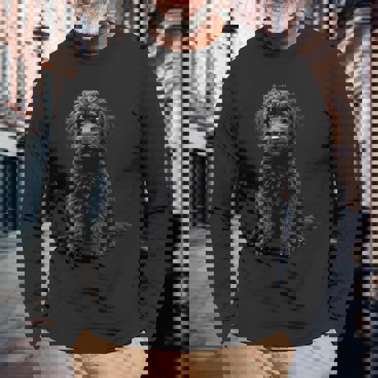 ブラックラブラドゥードル犬のアートデザイン。 長袖tシャツ 長袖Tシャツ 高齢者への贈り物