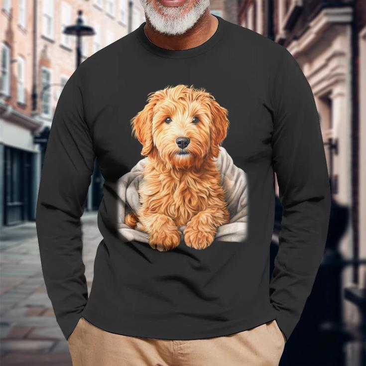 ブランキー付きのかわいいゴールデンドゥードル犬 長袖Tシャツ 高齢者への贈り物