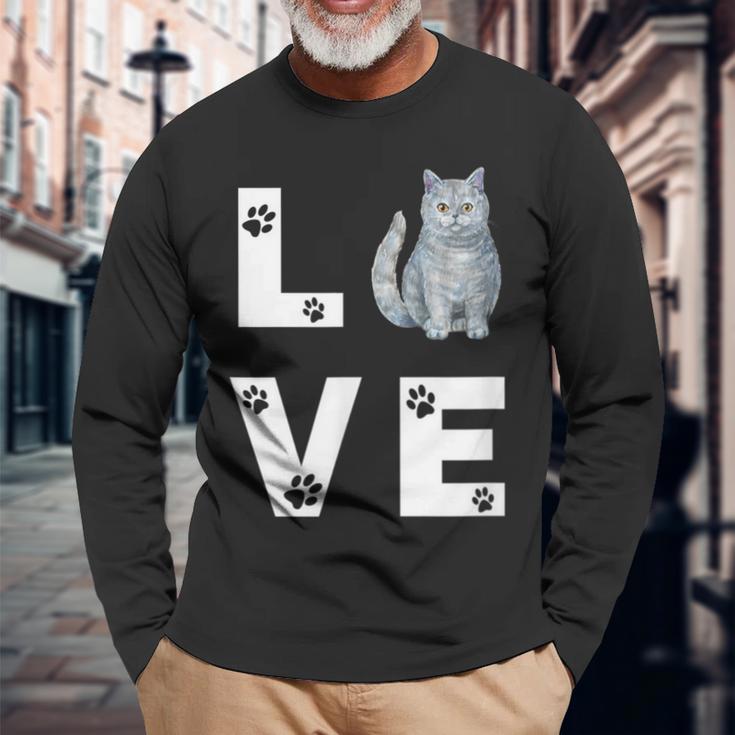 ブリティッシュショートヘア猫愛かわいい猫子猫ギフト 長袖Tシャツ 高齢者への贈り物