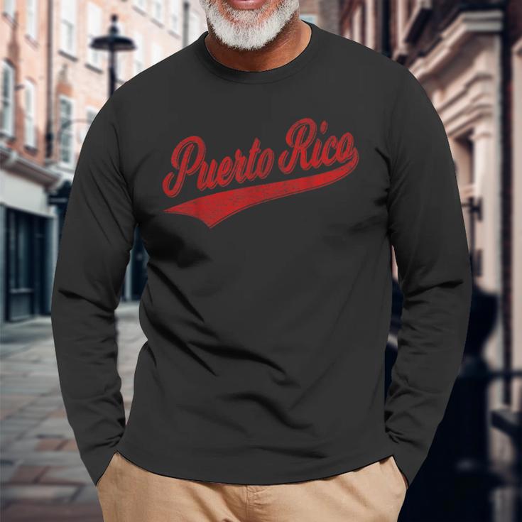 プエルトリコ国旗 野球 スポーツ レトロ スクリプト ジャージー スウッド 長袖Tシャツ 高齢者への贈り物