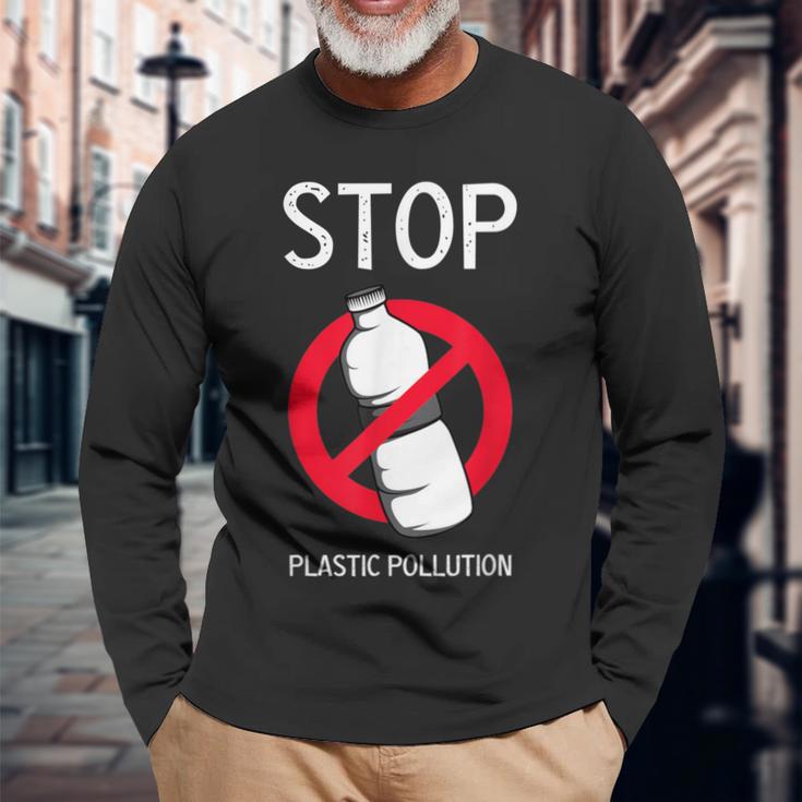 プラスチック汚染環境係派を止める 長袖Tシャツ 高齢者への贈り物