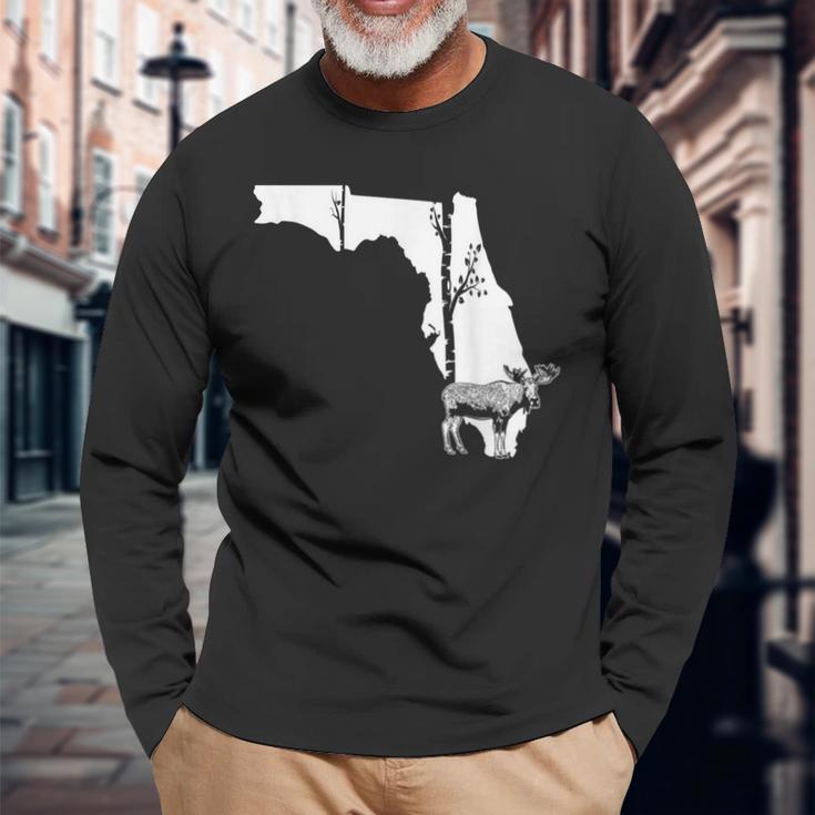 ヘラジカ狩り フロリダの地図 森のアート ハンター 長袖Tシャツ 高齢者への贈り物