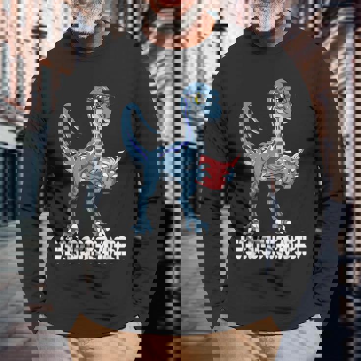 ベロシアダー ベロキラプトル 恐竜 読書 本好き 長袖Tシャツ 高齢者への贈り物