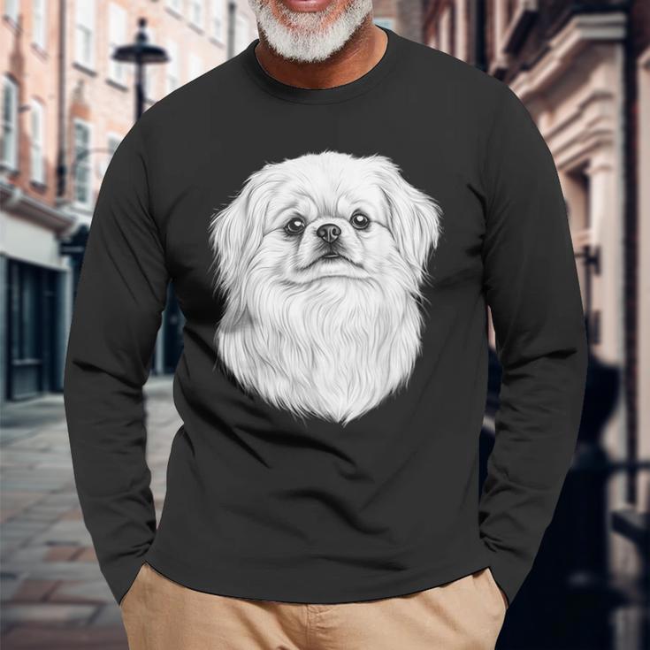 ペキニーズドッググラフィックペットアートペキニーズ。 長袖Tシャツ 高齢者への贈り物