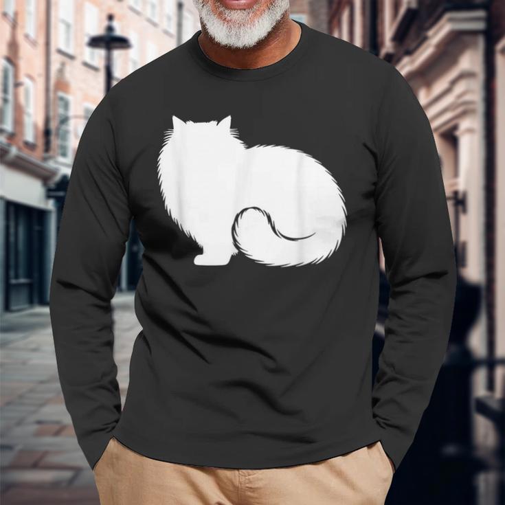 ペルシャ猫のふわふわした座り姿 Persian Cat Fluffyittingilhouette 長袖Tシャツ 高齢者への贈り物