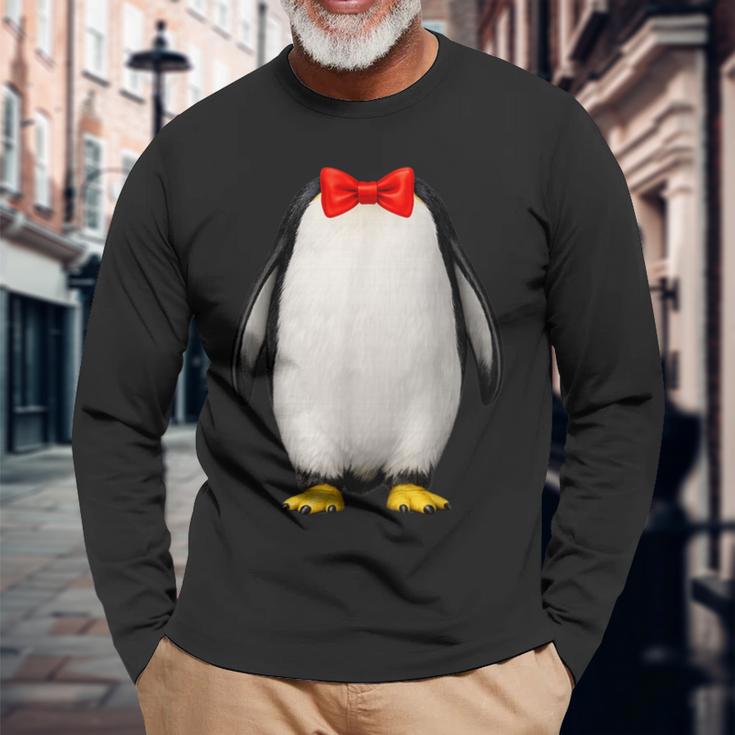 ペンギン コスチューム かわいい 蝶ネクタイ おもしろい 動物 ハロウィン 男性 子供 長袖Tシャツ 高齢者への贈り物