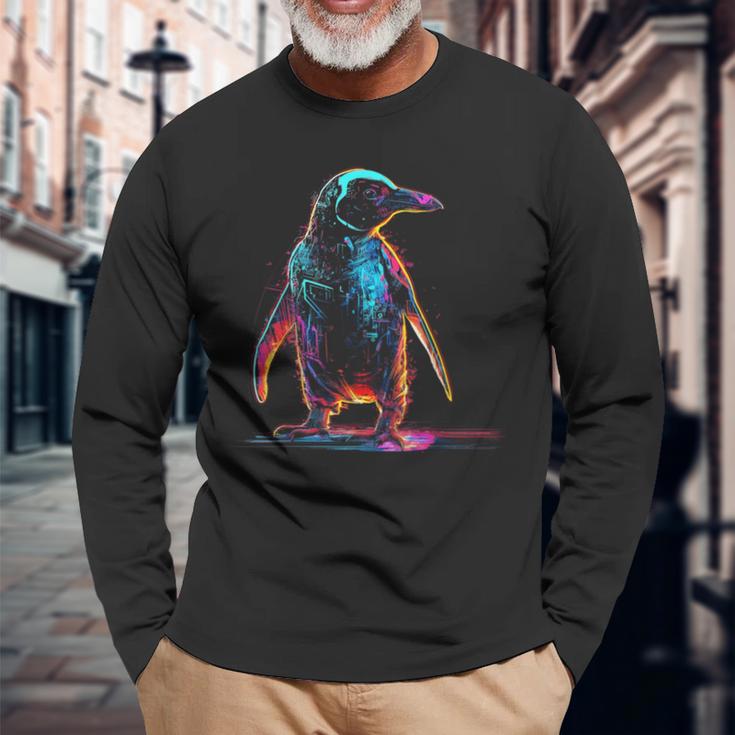 ペンギン ファンタジー アートワーク ロボットアニマルモチーフ ペンギン 長袖Tシャツ 高齢者への贈り物