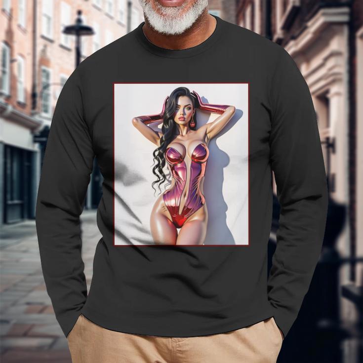ホットガールオンtシャツ 男性用 セクシー巨乳sfピンナップガール 長袖tシャツ 長袖Tシャツ 高齢者への贈り物