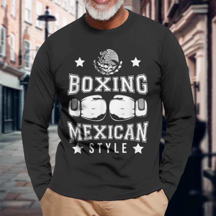 ボクシング メキシカンスタイル ボクサー ファイター ボクシンググローブ メキシコ国旗 長袖Tシャツ 高齢者への贈り物