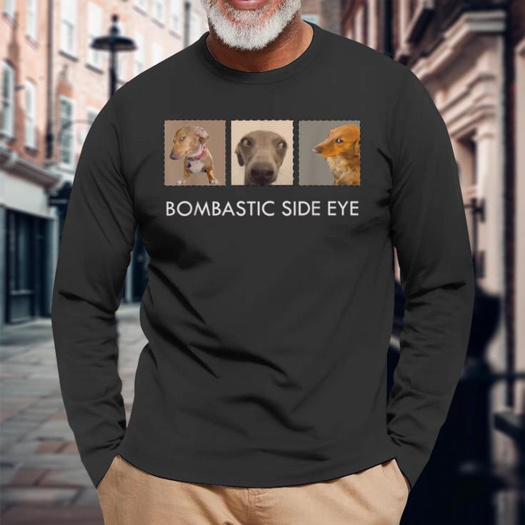 ボンバスティック・サイド・アイ・クリミナル・オフェンシブ・サイド・アイ・ドッグ・ミーム 長袖Tシャツ 高齢者への贈り物