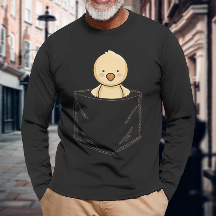 ポケットアニマルかわいいひよこチキンのポケット 長袖Tシャツ 高齢者への贈り物