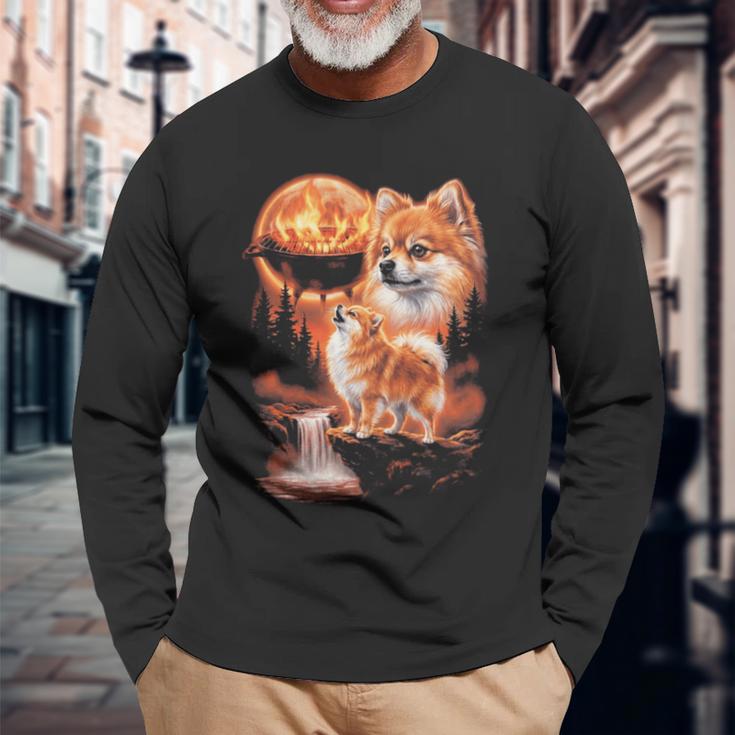 ポメラニアン ハウリング Bbq グリルマスター お父さん ユーモア 面白い 長袖tシャツ 長袖Tシャツ 高齢者への贈り物