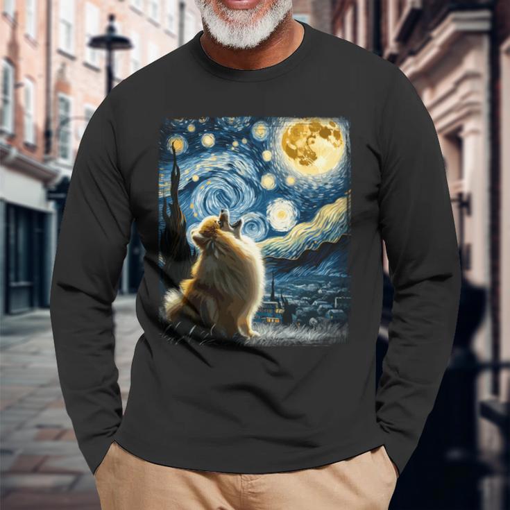 ポメラニアン 犬 イヌアート ゴッホ 星月夜 ポメラニアン 長袖tシャツ 長袖Tシャツ 高齢者への贈り物