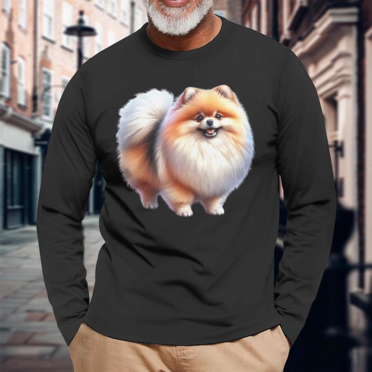 ポメラニアン犬 長袖tシャツ 長袖Tシャツ 高齢者への贈り物