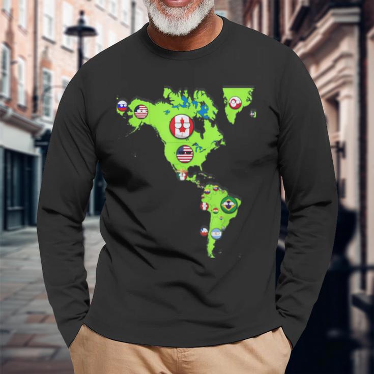ポーランドボール北米と南米大陸 長袖Tシャツ 高齢者への贈り物
