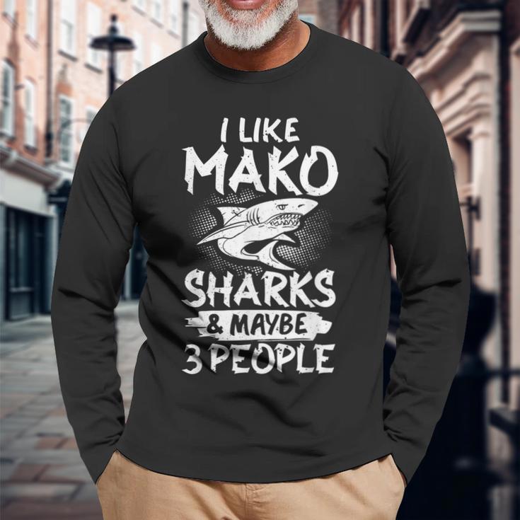 マコ サメの歯 おもしろい 海 長袖Tシャツ 高齢者への贈り物
