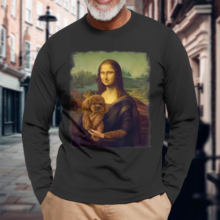 モナリザ プードルを抱く かわいい犬のアート パロディ絵画 長袖Tシャツ 高齢者への贈り物