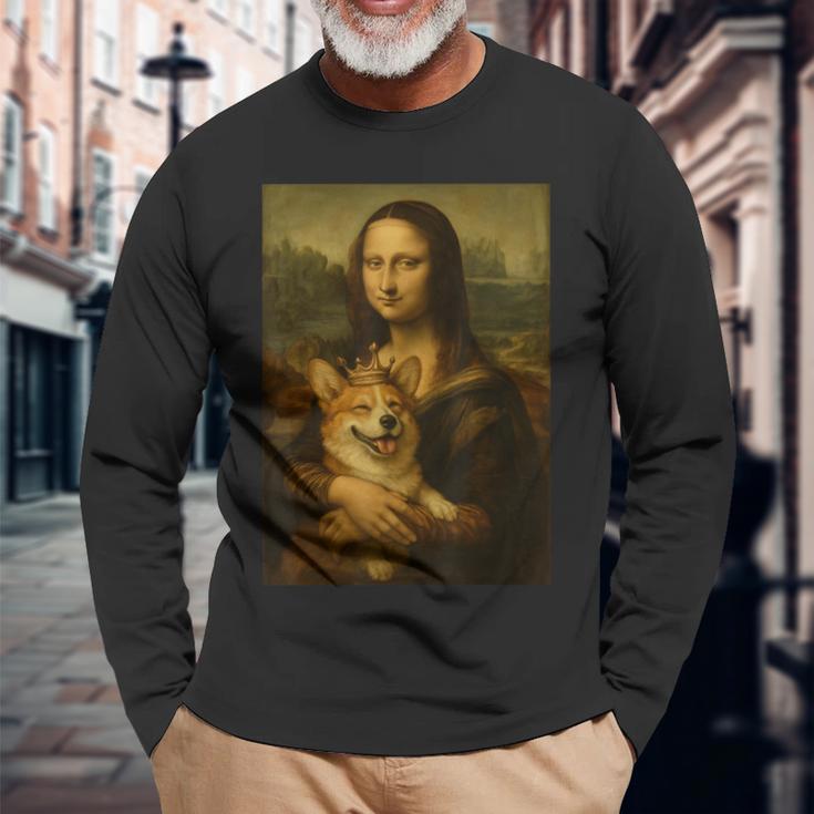 モナ・リサ・コーギー ロイヤル ペット ポートレート 傑作 長袖Tシャツ 高齢者への贈り物