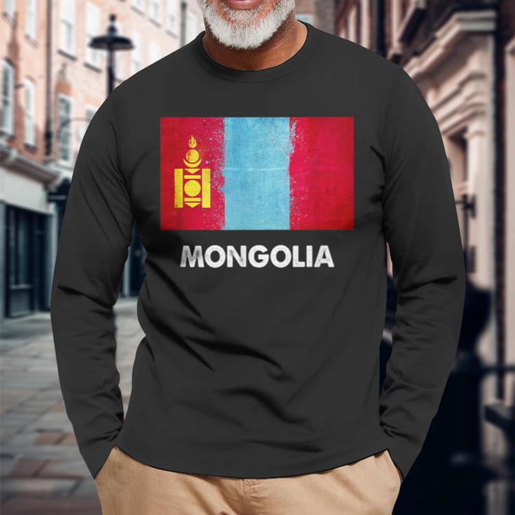 モンゴル国旗tシャツ 長袖Tシャツ 高齢者への贈り物