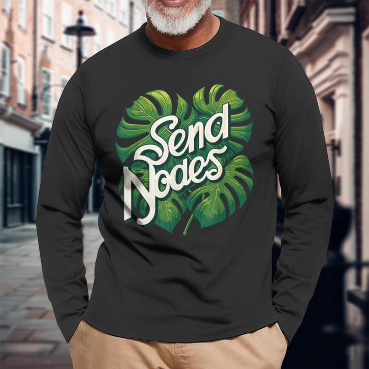 モンステラノード植物愛好家アルボ植物感謝の日を送る 長袖Tシャツ 高齢者への贈り物
