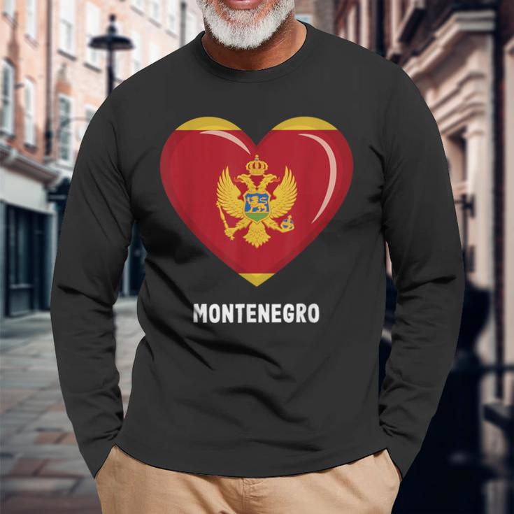 モンテネグロ国旗シャツ 長袖Tシャツ 高齢者への贈り物