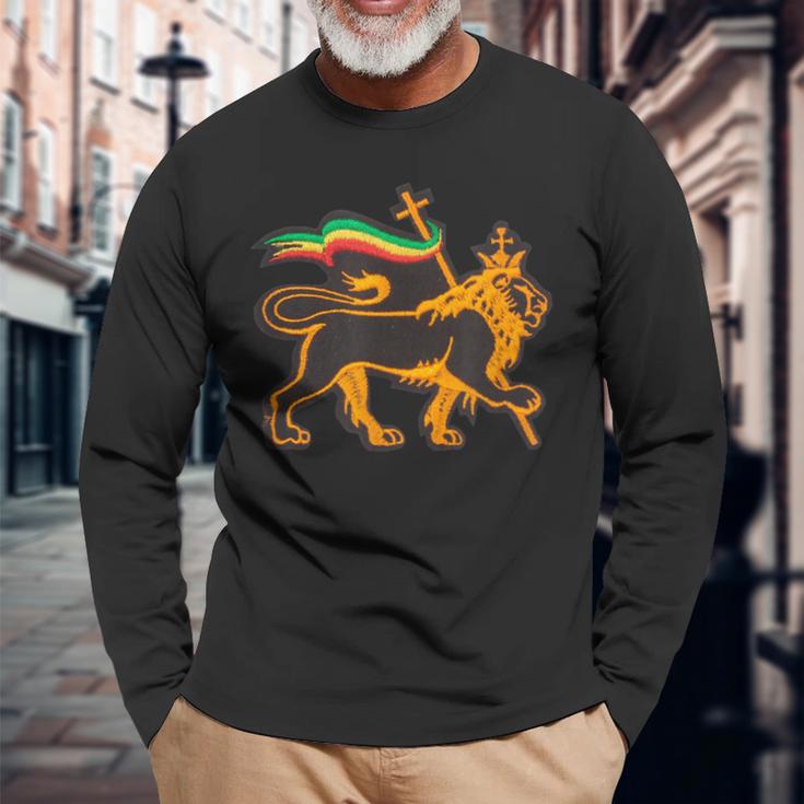 ユダのラスタライオン ユダヤ教のプライド エチオピアとキリスト教徒 長袖Tシャツ 高齢者への贈り物