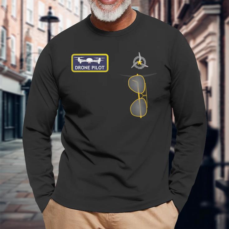 ユニフォームパイロット・ド・ドローン 長袖Tシャツ 高齢者への贈り物
