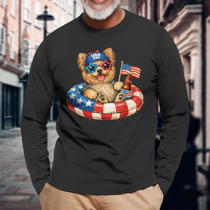 ヨークシャーテリア犬 2026年7月4日 愛国的なアメリカ国旗 長袖Tシャツ 高齢者への贈り物