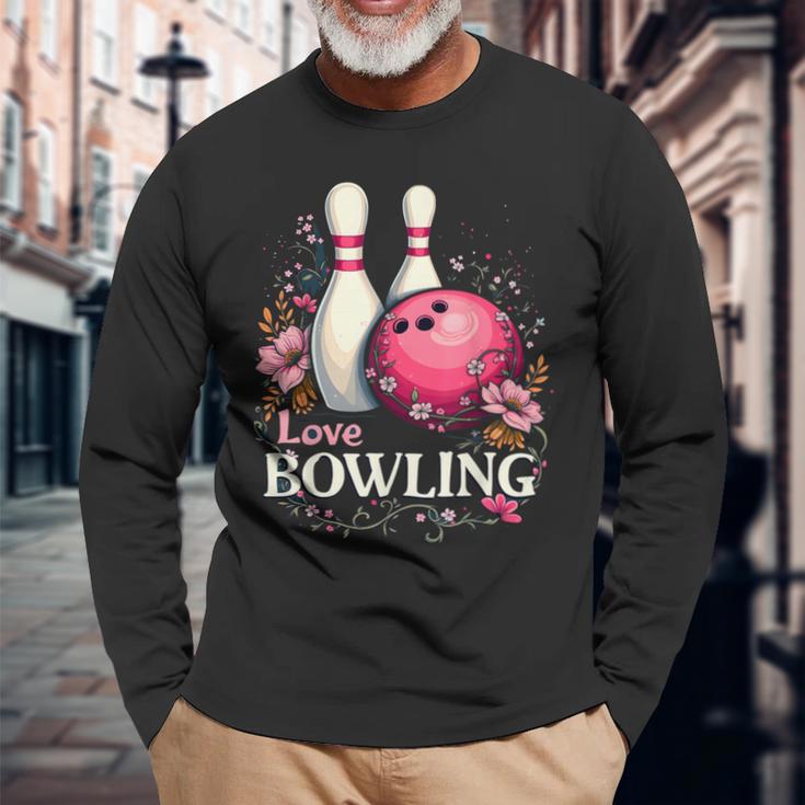 ラブボウリングピンクボール 長袖Tシャツ 高齢者への贈り物