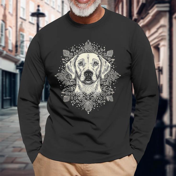 ラブラドールレトリバー 犬 モチーフ ペット 曼荼羅 ラブラドールレトリバー 長袖Tシャツ 高齢者への贈り物