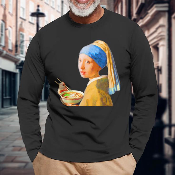 ラーメン 面白いtシャツ おもしろ ネタ フェルメール メンズ 面白い 服 おもしろグッズ グルメ 食べ物 長袖Tシャツ 高齢者への贈り物