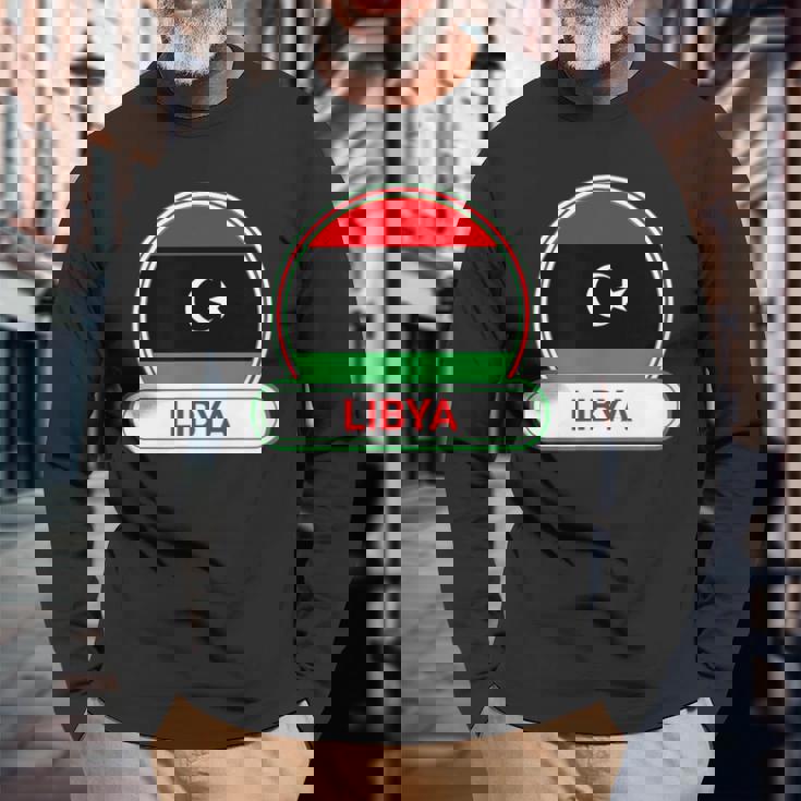 リビア国バッジ リビア国旗 長袖Tシャツ 高齢者への贈り物