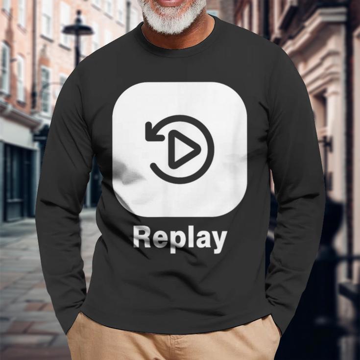 リプレイボタン 長袖Tシャツ 高齢者への贈り物