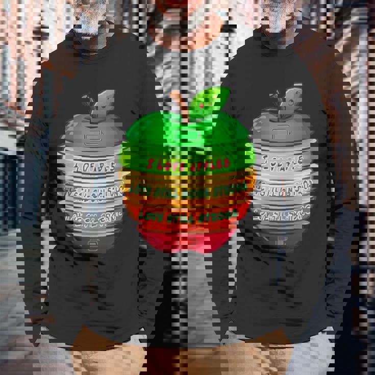 リンゴの力シリーズ リンゴのエネルギー リンゴ スライス 充電 バッテリー 残量 おもしろみ ユニーク 長袖Tシャツ 高齢者への贈り物