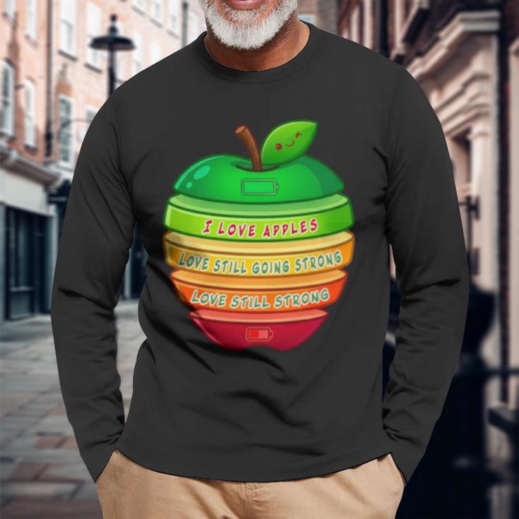 リンゴの力シリーズ リンゴのエネルギー リンゴ スライス 充電 バッテリー 残量 おもしろみ ユニーク 長袖tシャツ 長袖Tシャツ 高齢者への贈り物