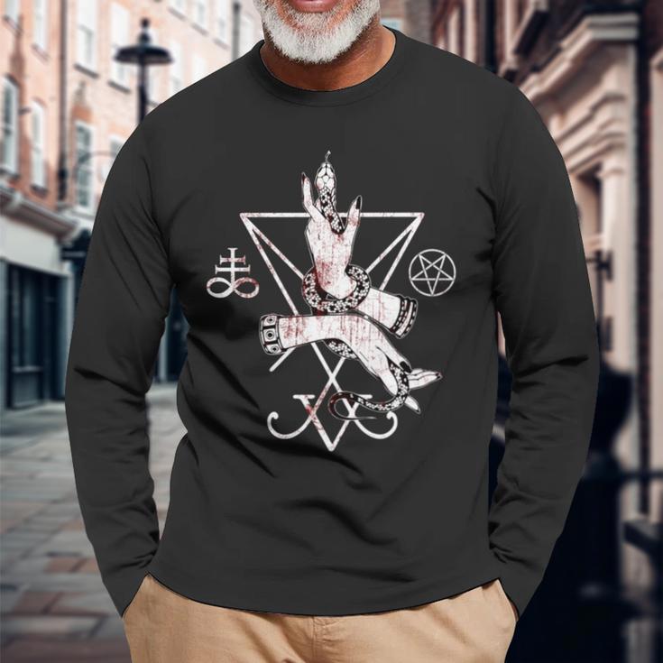 ルシファーの悪魔の紋章 五芒星とリヴァアタン十字架 長袖tシャツ 長袖Tシャツ 高齢者への贈り物