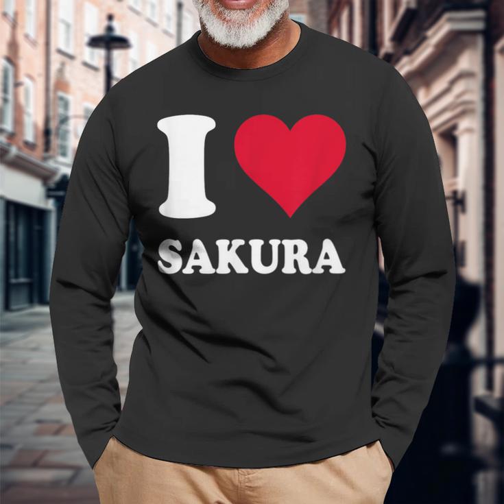 レッドハート I Loveakura 長袖Tシャツ 高齢者への贈り物