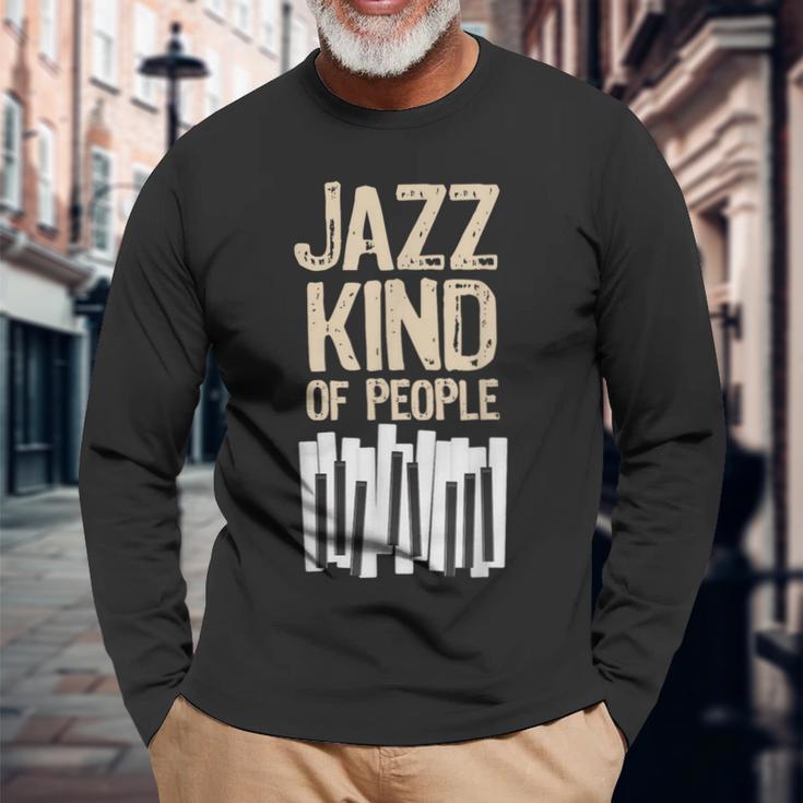 レトロ ジャズ 音楽愛好家 ピアノプレーヤー ミュージシャン キーボード 長袖Tシャツ 高齢者への贈り物