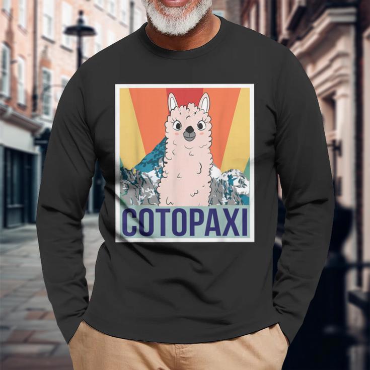 レトロ国立公園 エクアドル コトパクシ ラマ キャンプ 長袖Tシャツ 高齢者への贈り物
