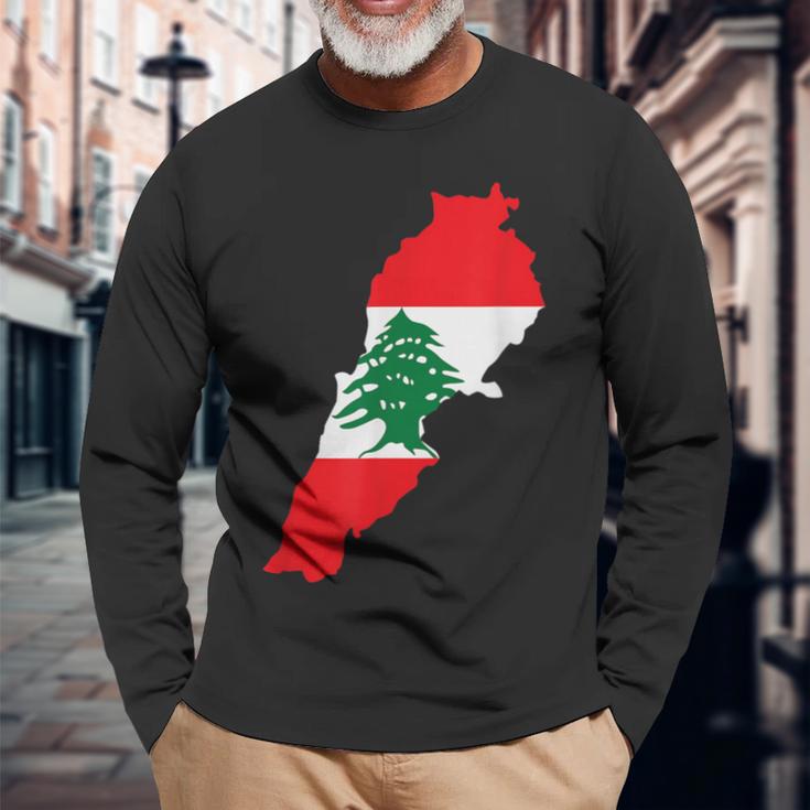 レバノン国旗 地図 ベイルート 杉の木 レバノン ヘリテージデザイン 長袖Tシャツ 高齢者への贈り物
