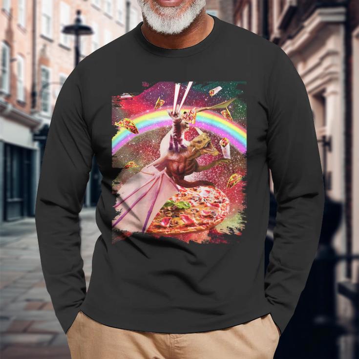 レーザーアイズ 宇宙 猫 ライディング ドラゴン 長袖Tシャツ 高齢者への贈り物