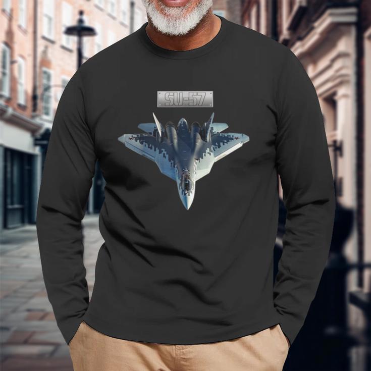 ロシアのステルス機第5世代su-57 長袖Tシャツ 高齢者への贈り物