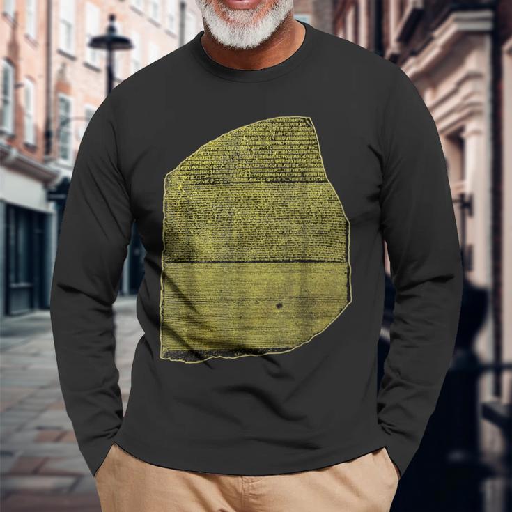 ロゼッタストーン エジプト象形文字 考古学 エジプト学 長袖Tシャツ 高齢者への贈り物