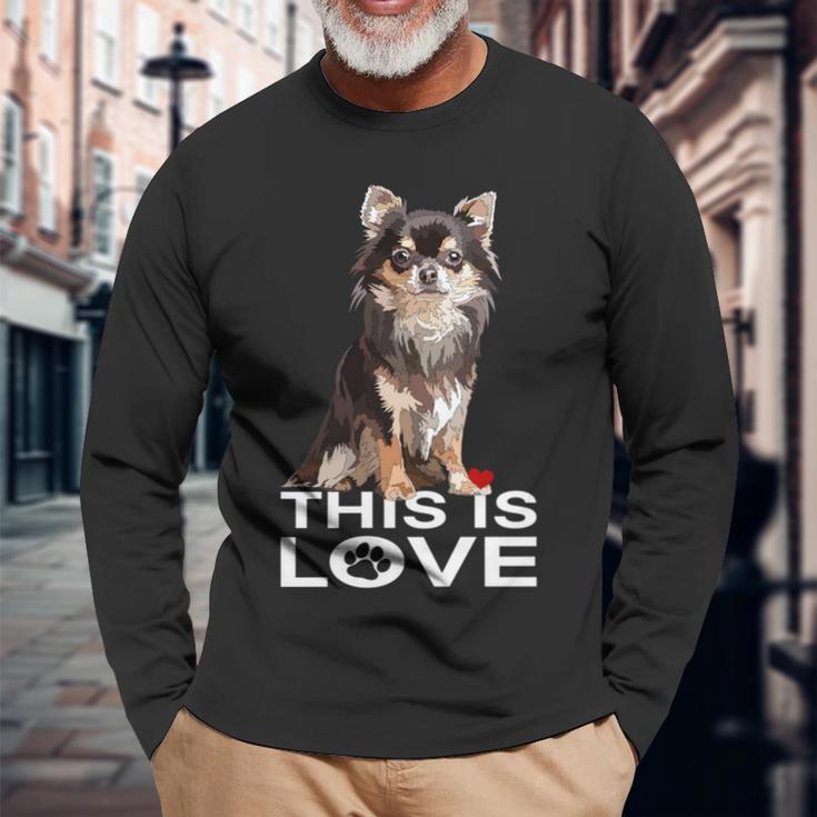 ロングヘア チワワ犬 This Is Love Brown チワワ 恋人 長袖tシャツ 長袖Tシャツ 高齢者への贈り物