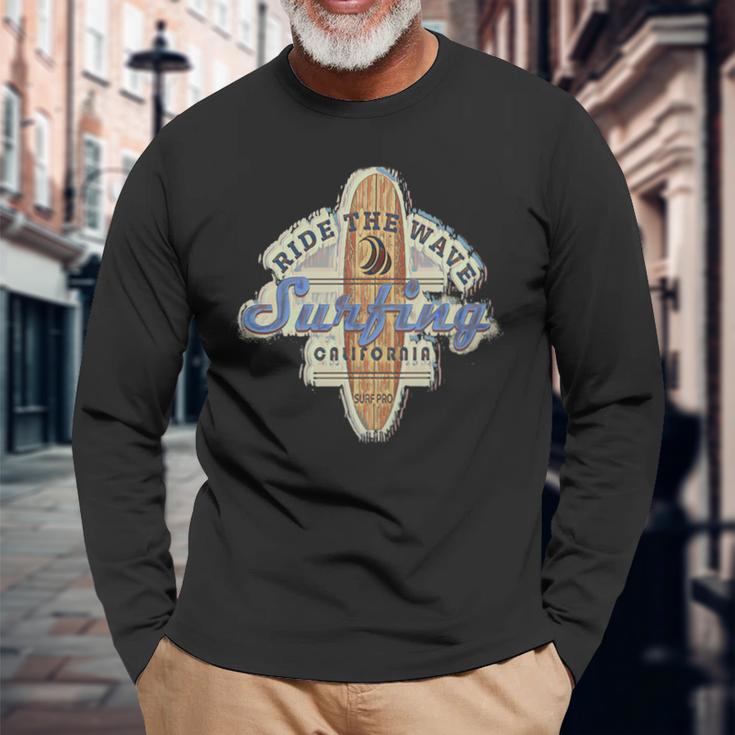 ロングボードサーフボードサーフィンサーファーレトロヴィンテージカリフォルニアusa 長袖tシャツ 長袖Tシャツ 高齢者への贈り物