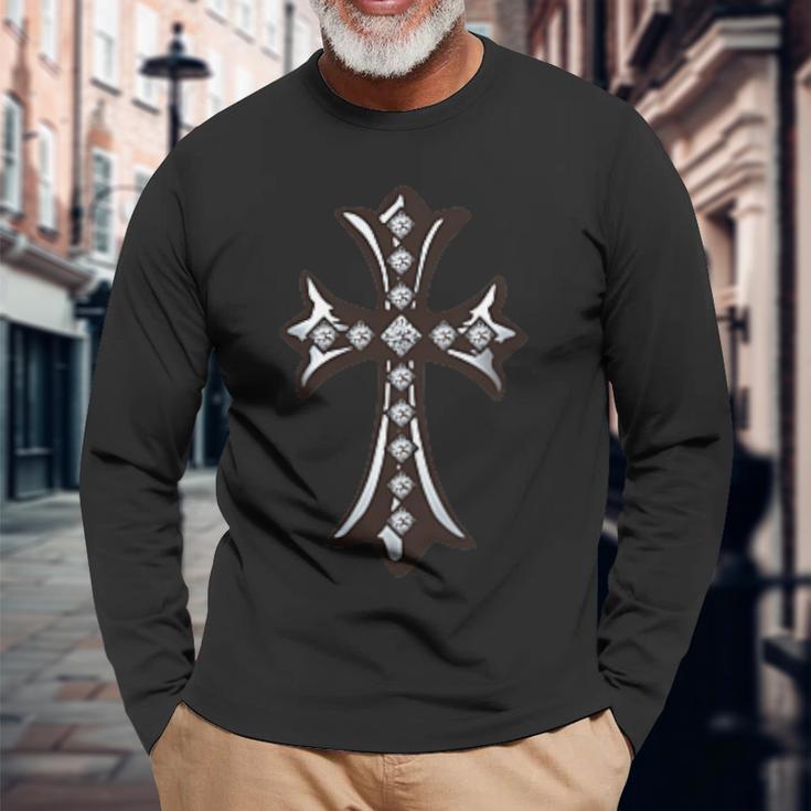 ロンバス シャイン パヴェ ダイヤ シルバー クロス 長袖Tシャツ 高齢者への贈り物
